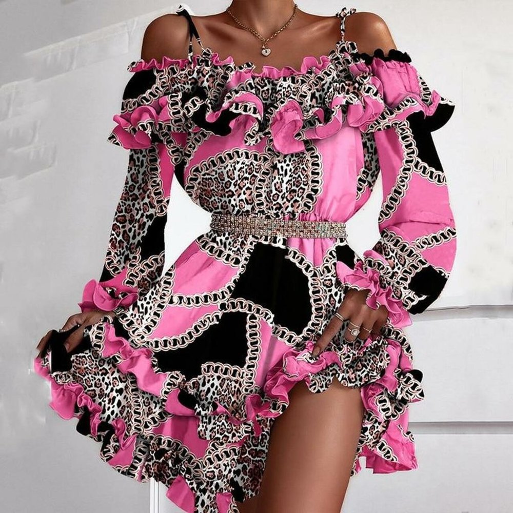 Off Shoulder Ruffle Long Sleeve Mini Dress - Picture 4 of 4